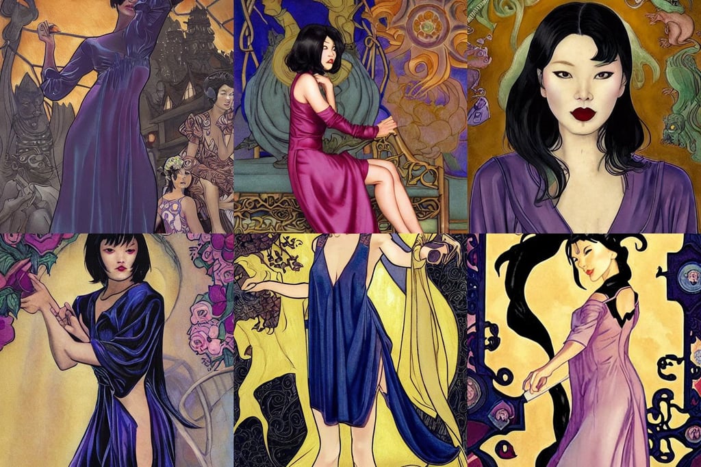 cassandra cain wearing a satin nightgown!!!! making kissy faces at the camera, furraffinity, full - length, fantasy artwork, traditional Japanese, pools, by annie swynnerton and diego rivera and nicholas roerich and jean delville and janet fish, femme fatale, cinematographic