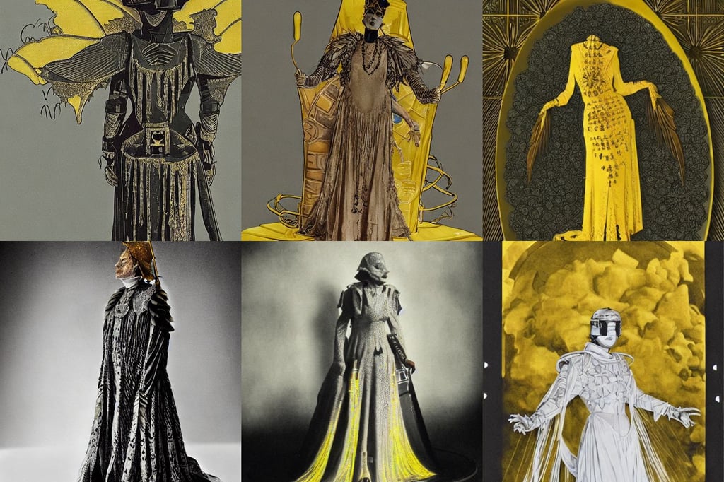 wwi armored pope mobile, Light Painting, wearing white gothic_plate_armour, high octane render;, yellow, Art Deco, wide-eyed, wing-tip to wing-tip, Egon Schiela and Maxfield Parrish. A woman in a gossamer gown. Intricate detail. Ink...