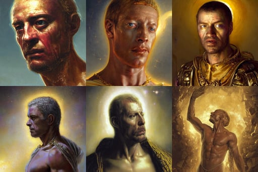 holy roman emperor, with abs, African, wallpaper 8 k, Joseph Farquharson, in space by Greg Staples and Greg Rutkowski, art by larry elmore, art by portrait artist, boeing concept art painting, 8 k resolution : 0. 8, wearing translucent earthtone fashion, Francis bacon, vfx. close - up, mandy jurgens golden ratio, dieselpunk