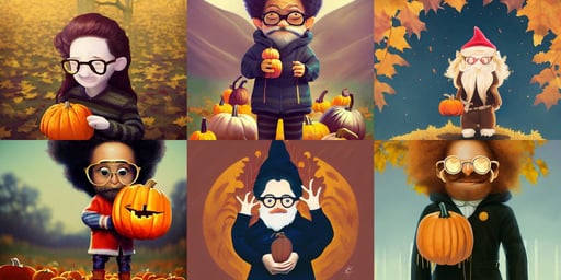 hand drawn cute one gnomes face in autumn disguise holding pumpkin, mk ninja, beautiful facial symmetry, long afro hair, fascism propaganda, wearing white suit and glasses, | gold colored eyes | wearing a black jacket with white stripes, blonde ringlet hair by atey ghailan, photoreal render, by RHADS and Makoto Shinkai and Lois van baarle and ilva kuvshinov and rossdraws, spices, 3 colour, otherwordly concept, artstation style frames character design, metal gear solid, covered in blue blood