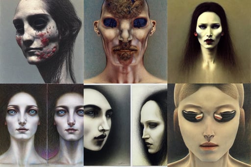 realistic detailed face portraits of the spark of life by gerald moira, by Zdzisław Beksiński, tuxedos and evening gowns, hacking effects