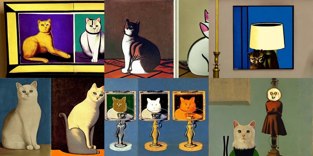 a cat as a lamp, art by Andy Warhol, art by Diego Velázquez, art by Piero Della Francesca