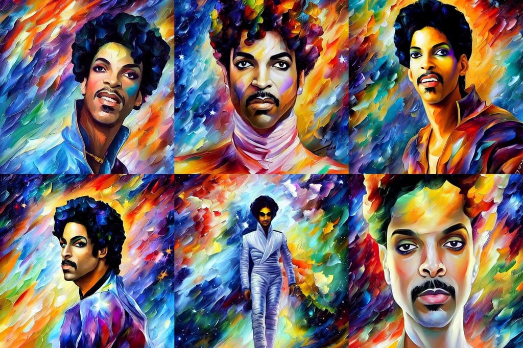 a painting of prince in space in the style of leonid afremov. trending on artstation., color overlay, face by Otto Schmidt, symmetrical wings attached to back, award winning picture, gasping expression, christophe young, she is about 6 0 years old, by Steve McCurry and Tom Bagshaw and Daniel Gerhartz and Albert Aublet and Lawrence Alma-Tadema, ominous sky, inspired by Stephan Martiniere, sharp focus lighting, photo by oliver valsecchi, but it's haunted, blonde ringlet hair by atey ghailan, fantasy art illustration, solo, vibrant art, thick jawline