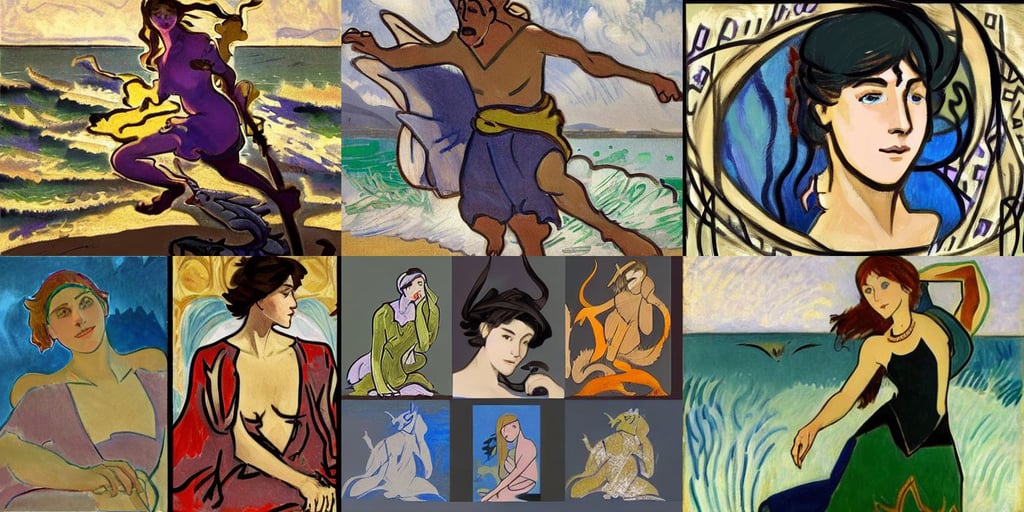 a dnd character concept art of a tall, surprised and shocked expression, art by Henri Matisse, digital painting, St..., intelligent, gold necklace--iw 1.1, opalesence, art by Gustave Courbet, moody light, mid air jump footwork, on the Aegean shore. Breaking waves. Small colorful dragons listening. Drawn in the style of Alphonse Mucha, art by Jenny Saville, art by Kazimir Malevich, art by Nicolas Poussin, art by Diego Velázquez, seabirds, lizardscaled lattice buildings smeared in mercury are designed by iris van herpen, art by Jackson Pollock