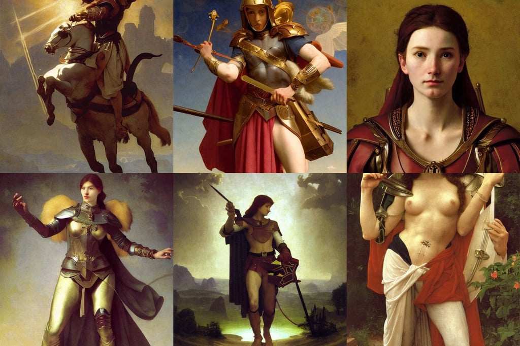 noble paladin; Jusko Bouguereau Elvgren Waterhouse Frahm, art by Marcel Duchamp, art by Jean-michel Basquiat, art by Jan Van Eyck, octane render, adorable, atmospheric, art by Michelangelo Buonarroti