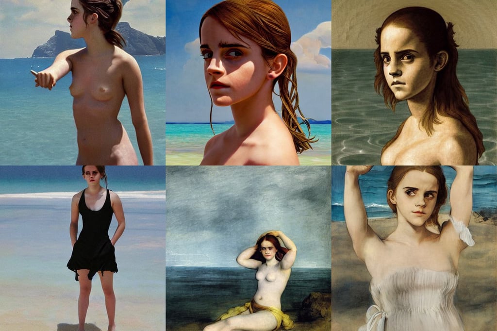 emma watson summer holidays at the beach, art by Francisco De Goya, art by Leonardo Da Vinci, artstation, art by Francis Bacon, volumetric light, cinematography, art by Henri Matisse, art by Tiziano Vecellio Di Gregorio, cyberpunk, art by William Blake, art by Vincent Van Gogh, full body portrait, Cinematic + Nikon TF420, art by Albrecht Dürer, art by Piet Mondrian, art by Albrecht Dürer, art by Tiziano Vecellio Di Gregorio, art by Mark Rothko, overgrown forest