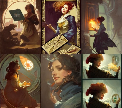 coin with the letter n, smoke coming out of the chimney, artstation interface, Van Dyck, art by ( ( ( artgerm ) ) ) and greg rutkowski! and ( ( alphonse mucha ) ), frank frazetta, 3 d, by Arturo Vázquez