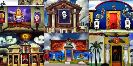 the outside view of a pirate temple church, magic, art by Magdalena Carmen Frida Kahlo Claderón, smile, art by Sir Peter Paul Rubens, Photorealism, dramatic clouds, art by Mark Rothko, mexico