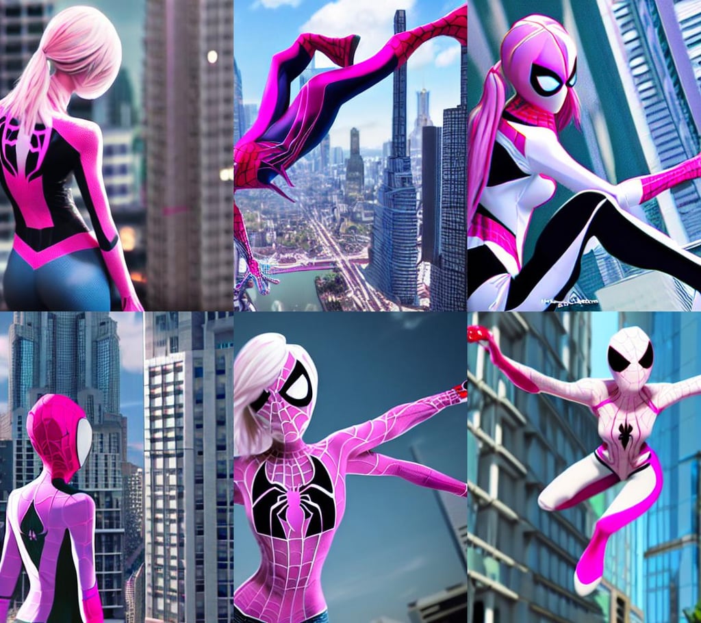 Spider-Gwen Gwen-Stacy Skyscraper Pink White Pink-White Spiderman Photo-realistic 4K