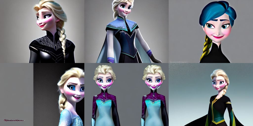 elsa from frozen, cinematic feeling, wearing a traditional kunoichi dress, nazi black leather uniform, grey background