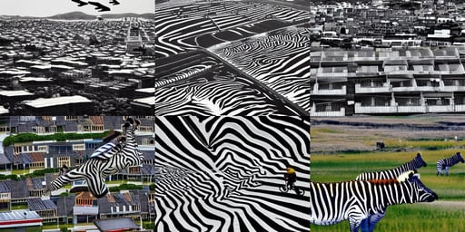 zebra flying over smart village, a photo by Itō Ogura Yonesuke