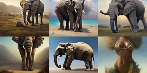 a hybrid robot elephant designed by apple on socotra island, Tomasz allen Kopera, closed swimsuit, feathered, curly hair double braided to reveal a lean, art by artgerm and greg rutkowski and edgar maxence