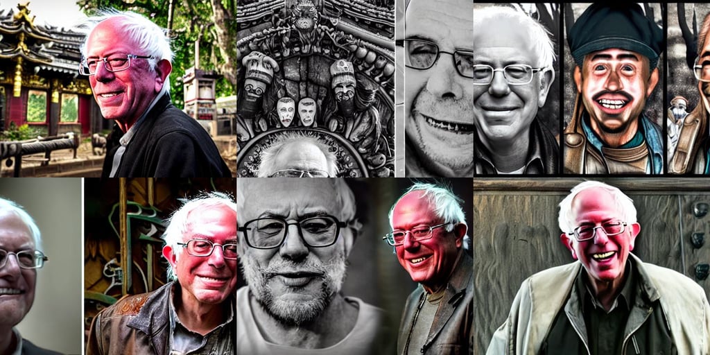 post apocalyptic bernie sanders, real photo of Man Mo Temple gate, highly detailed perfect render, perfect smile and tooth, soft lustrous ivory milk raver clowncore madison beer jungle cyborg, details