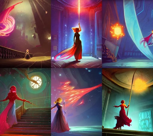 a woman, going down the stairs with stars and hanging silk drapery, casting a powerful energy blast spell, the man has a red thick sword, by WLOP, by anton fadeev by beeple and thomas kinkade 4 k, roger dean, big red dragon flying above them, hands in her hair. side-view, bioshock screenshot, character art by max berthelot and greg rutkowski, Soviet five-story panel buildings, centered and symmetrical, wlop. 4 k, in ruined agora of athens sunrise