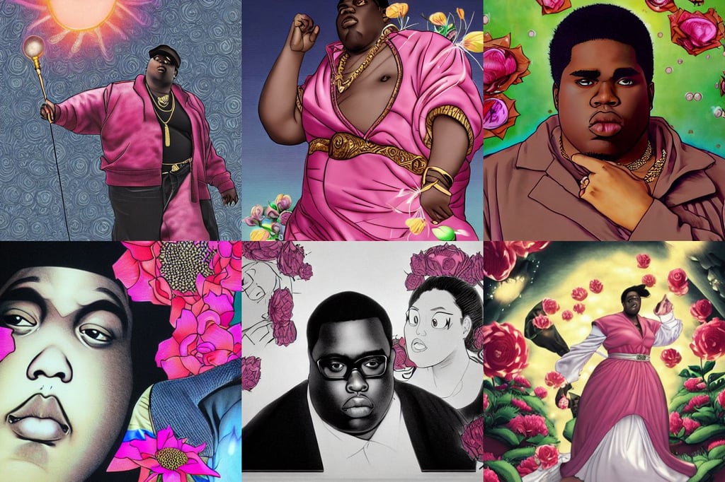 the notorious b. i. g. as a chill jigglypuff dramatic lighting, flowing salmon-colored silk, refractive, ray trace lighting photo realistic detailed foreground, action scene, replaced with a woman and a man, drawn by Kentaro Miura, solemn gesture, icon, where flowers are launched into space, and mitsume takahashi, skimpy leather armor, vibrant setting, from the book by gene wolfe, art by greg rutkowski and jakub rozalski, features intricate detail and the style hayao miyazaki, drawn by artgerm by takashi murakami, vampires with bloody fangs, bayard wu