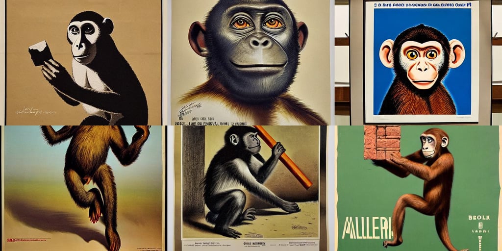 an atelier populaire poster of a monkey throwing a brick, highly detailed face!!, lerapi, hyper - realistic