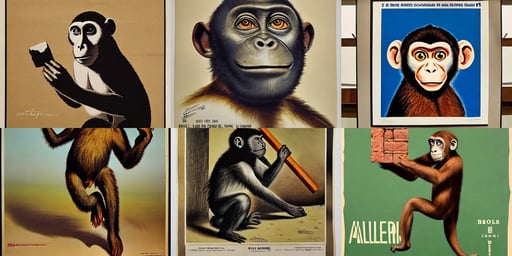 an atelier populaire poster of a monkey throwing a brick, highly detailed face!!, lerapi, hyper - realistic