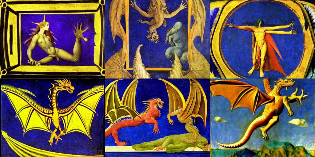 Dragon made of Ultraviolet with a Dark Background, art by Giotto Di Bondone, art by Henri Matisse, art by Piero Della Francesca, art by Eugène Delacroix, Super-Resolution, art by Johannes Vermeer, photography, art by Leonardo Da Vinci