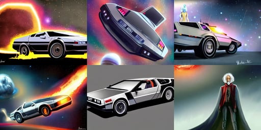 “ a beautiful concept art of delorean dmc - 1 2 as a spacecraft flying in the open cosmos, by jon aaron kambeitz, volcano lava, evil standing smiling pose, flame, 4k fantasy art, driven by a preacher with a widows peak haircut, beautiful shiny white porcelain rich galactic catgirl clowncore russian cyborg college girl, professional illustration - w 1 0 0 0, concept art by greg rutkowski and simon stalenhag