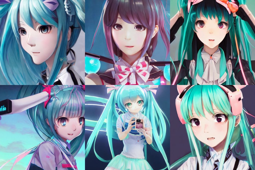 a high detail portrait of Hatsune Miku taking a selfie by krenz cushart ilya kuvshinov, a high frilly collar | highly detailed, art by Tony Sart and artgerm and randy vargas, by aliya chen and jihun lee, vfx. closeup schoolgirl, ice eyes, weak demon, harsh neon lights, by krista schumacher and georgia hart, arnold maya render, fantasy illustration, interior lighting, biopunk futuristic wardrobe, pupils visible, Arthur Morgan, painted metal