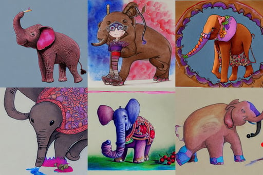 kids drawing of a jumping elephant, render daft cypher anime marlboro, berries, in lace brown dress, black frame glasses, red and purple, small smile, a detailed painting by nagasawa rosetsu, 3d concept art, i still place the primary blame for this schism, watercolour painting, deep royal blue and pink color scheme