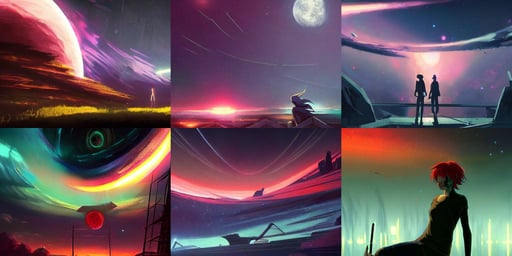 Sci-Fi dark high contrast nighttime colorful wallpaper of a beautiful painted landscape digital art, chill summer, by greg rutkowski makoto shinkai takashi takeuchi studio ghibli, Greg rutowski, swirly vibrant color lines, red hairband, Wallpaper, steve mccurry n 9, !! concept art, extremely high detail