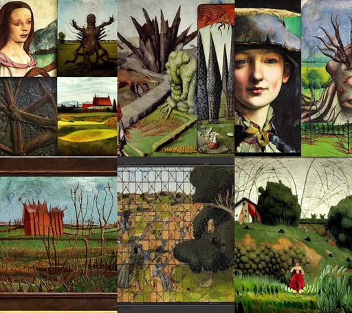 dnd npc farmer's daughter portrait, epic, horror, landscaping and lawns, art by Joan Miró, art by Leonardo Da Vinci, art by Caspar David Friedrich, art by Jackson Pollock, art by Giotto Di Bondone, setting concept:4, lizardscaled lattice buildings smeared in mercury are designed by iris van herpen, black, Super-Resolution, art by Wassily Kandinsky