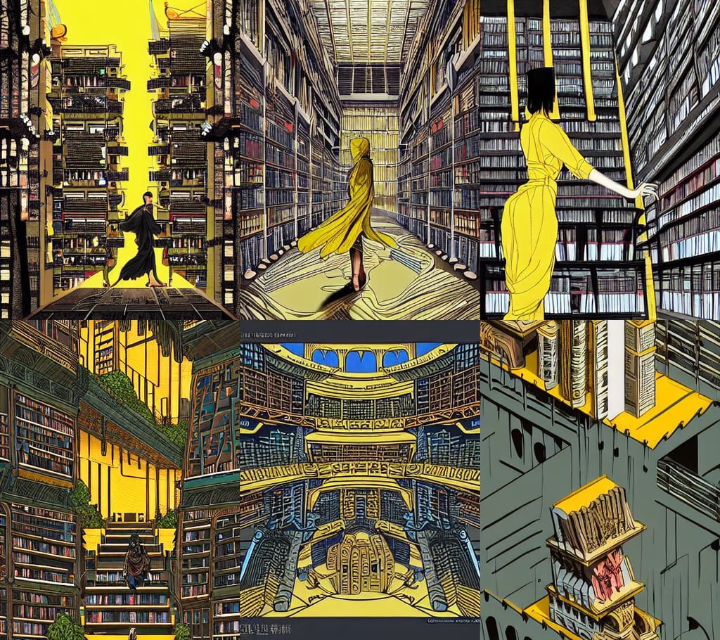 cascading concept art of an imposing multi level library, mattepainting, carrying a pack full of suppplies, taking pictures, yellow skin. intricate, thigh highs. by takashi takeuchi, by laurie greasley, robes, by arcane, award-winning digital art on Pixiv, very coherent. high detail, wearing miko priestess kimono, 8 k w 1 0 2 4, standing before a desert of ashes. ultra-detailed. Anime, Mediterranean city, in her right side is a porcelain tea set. Everything is underwater and floating. Mystical