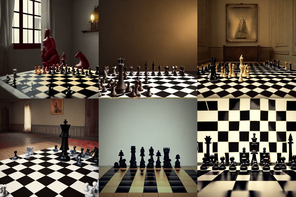 chess 8k digital render gigantic scary, horror, art by Johannes Vermeer, Kodak portra, Houdini-Render, federichi, alpenglow, octane render, ultra detailed, sweet