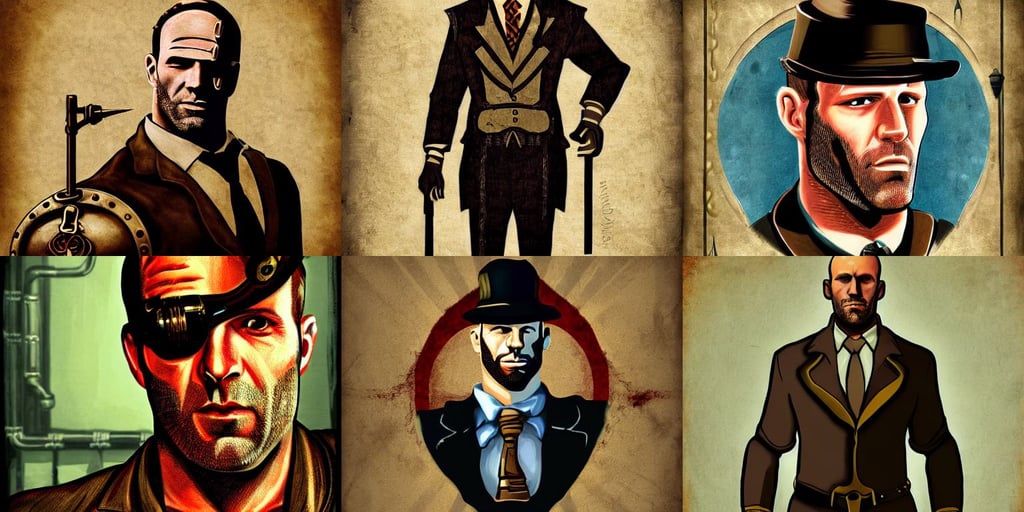 Lofi Steampunk Bioshock portrait, jason statham body by krista sudmalis