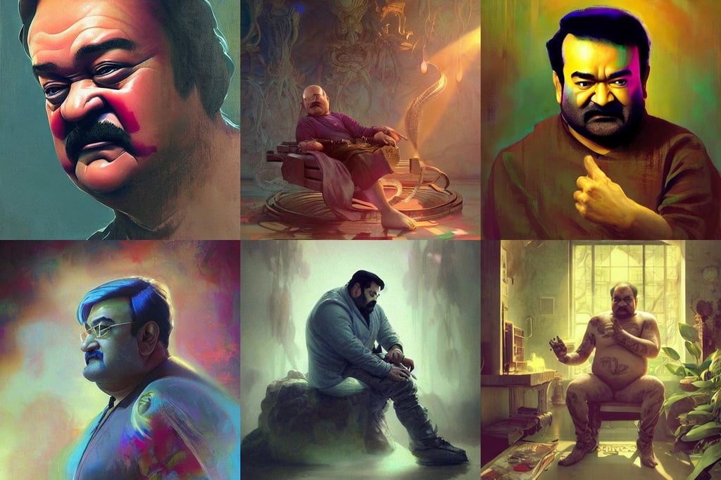 Mohanlal, relaxed after a difficult labour, tattooed face instagram photo, sonic the hedgehog, soft ambient lighting, liquid, in the style of ruan jia, style of wayne barlowe, photrealistic, artforum aesthetic, golden light, art by tian zi and WLOP and alphonse mucha, rich moody colors, doing a vision quest, art style by pixar warner bros dreamworks disney riot games and overwatch, orange and blue color scheme, fluffy pastel clouds, horrifying floating looking down pose