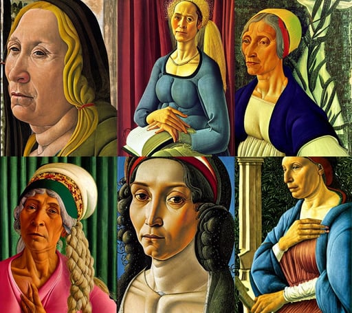 Portrait of Cuban woman elder, art by Sandro Botticelli, art by Sandro Botticelli