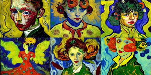 Art Greco Flower Fairy of the Evening, art by Vincent Van Gogh, Ultra-HD, shiny beautiful eyes beautiful face, ultra realistic, dirty and ruined image, art by Joan Miró, sweet