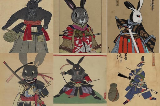 a kaiga of a rabbit samurai from the sengoku jidai