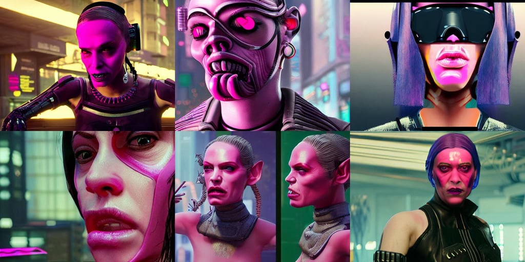 portrait shot of a female pink vader with full lips in cyberpunk