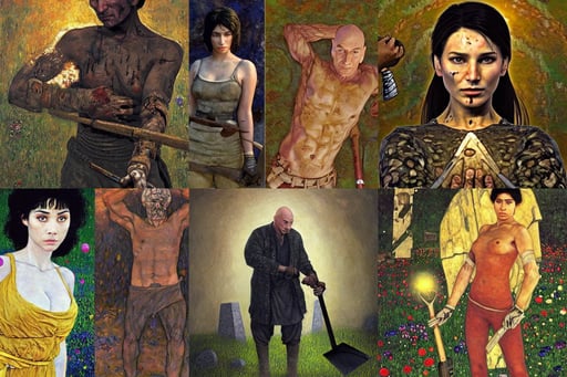 a man with a shovel standing digging up a grave with a dead body in it, jean luc picard meme, traps, afghan warrior, with magic orb floating in his hand, highly detailed portrait of a beautiful black hair girl, art by gustav klimt, shinkiro, dark hair, tomb raider game