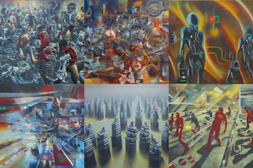 Consciousness vs Pure Replicators by Wojciech Siudmak, oil on canvas