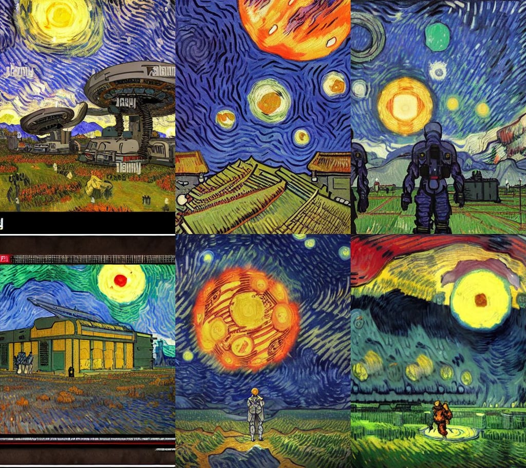 a rimworld sci-fi military base during a raid, art by Vincent Van Gogh, art by Claude Monet, intricate details, alpenglow, levying a path of clouds behind her. Dragon ball z style high detailed anime tv show, art by Wassily Kandinsky, Lightpainting