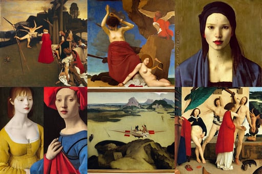 aerial view of a lovely, art by Eugène Delacroix, art by Paolo Uccello, rougish, full body portrait, art by Johannes Vermeer, art by Tommaso Masaccio, art by Jenny Saville, wing-tip to wing-tip, mysterious, art by Jan Van Eyck, art by Sandro Botticelli, art by William Blake, art by Caspar David Friedrich, art by Paul Gauguin