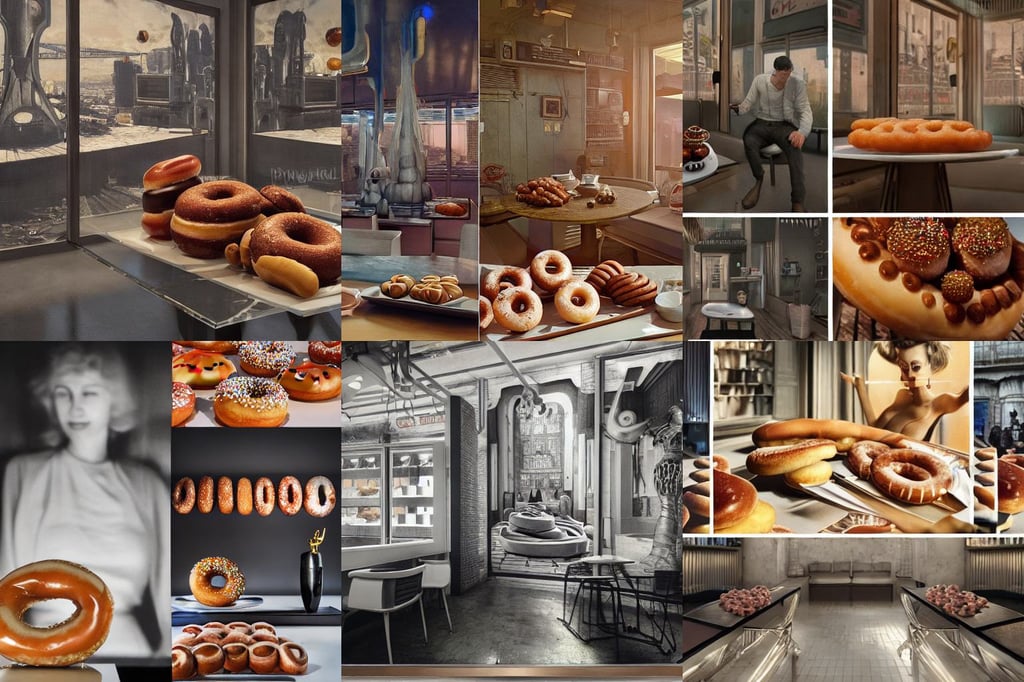 famous actress trending on artstation, UHD 8K CryEngine, hot dogs on table, unreal 5 render, oscar reutersvard's optical illusion, in front of a modern room background, The City of Lisbon in a doughnut shop, of very up, photo collage and oil painting by H R Giger and Man Ray