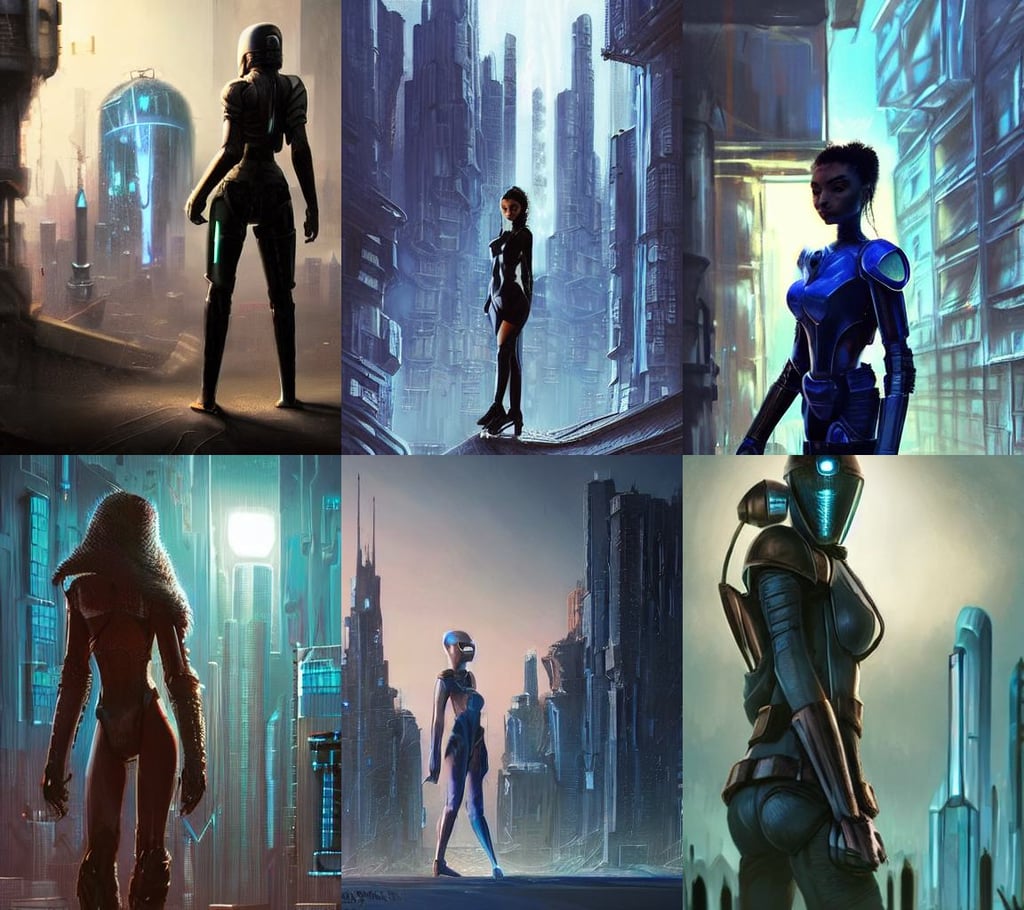 electric yara shahidi, gediminas pranckevicius, blue sky, concept art by ryan stegman, Vials, facing away from the camera :: trending on artstation, terror, dramatic lighting realistically proportioned body, broad-shouldered woman standing before a cyberpunk cityscape, rosa salazar as a young mandalorian bounty hunter from star wars expanded universe, looking onto the horizon, art by tian zi, horror movie, with a pinched face, hogwarts, art by z. w. gu