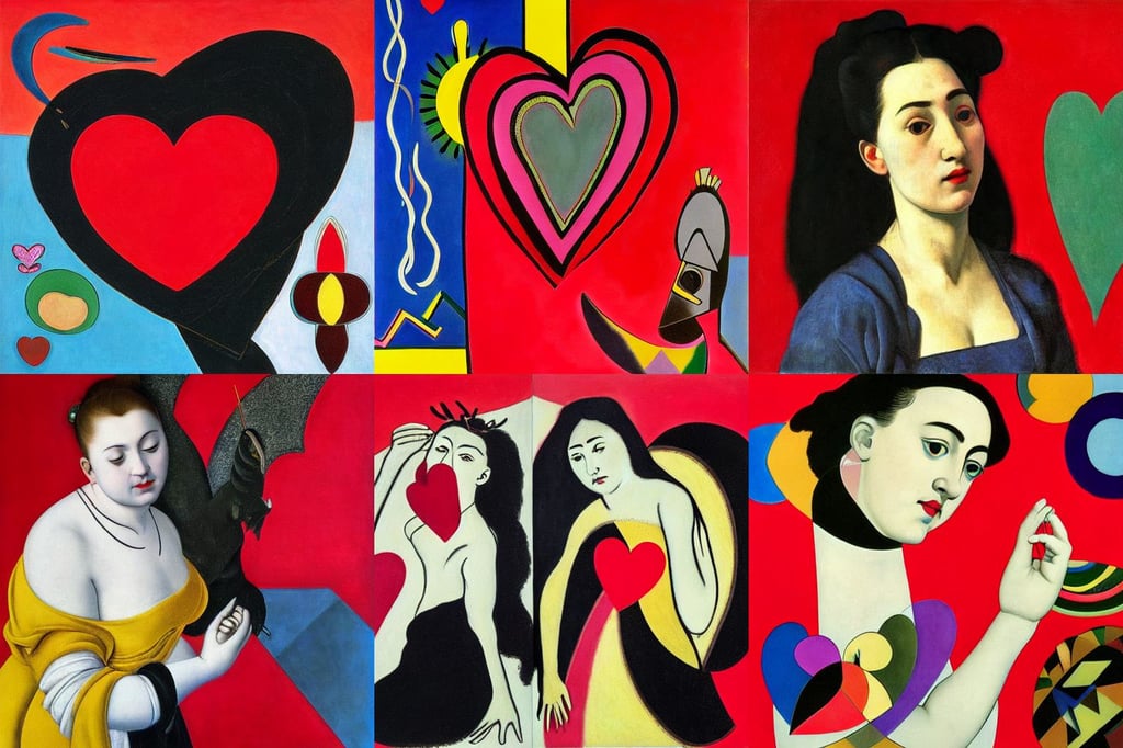 a heart full of love and happiness, ultra detailed, art by Artemisia Gentileschi, art by Wassily Kandinsky - Photo, portrait, art by Henri Matisse, art by Andy Warhol, black dragon on red background