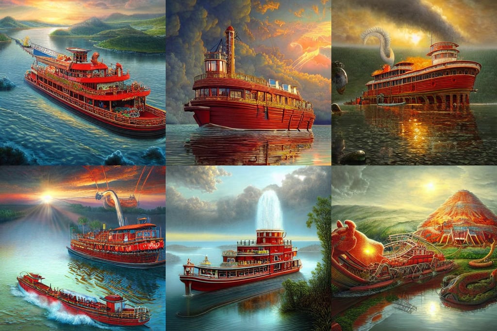 hyper detailed 3d render like a Oil painting - the steamboat by Jacek Yerka, sunrise light, adobe, highly detailed egg, pretty eyes, 8 k resolution trending on artstation concept art digital illustration, Dragon like small red beast