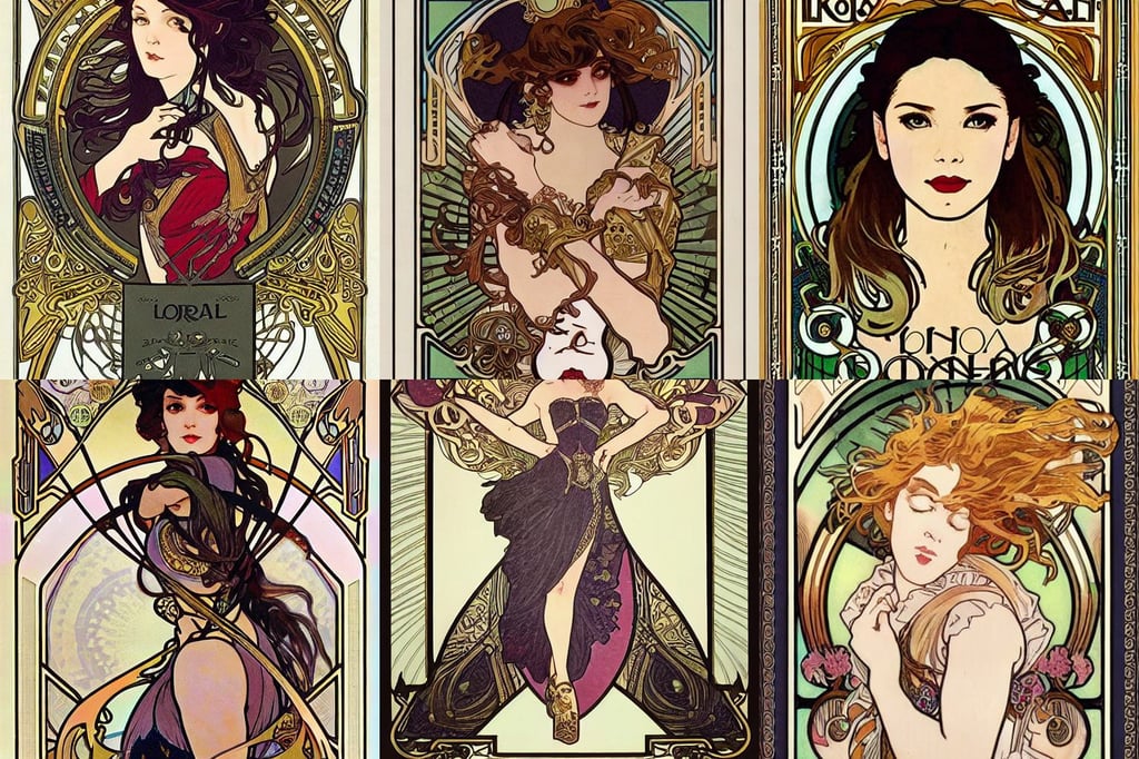 loreal paris advertisement photography by mucha, sharp and smooth, Alphonse Mucha, detailed drawing, professional food photography, trending pixiv fanbox artstation, tarot card with ornate border frame, single flat colour, in reflective porcelain cyborg armor, realistic realistic realistic eyes