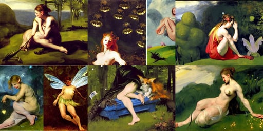 a fairy in the night with fireflies, smile, art by Sir Peter Paul Rubens, art by Jenny Saville, art by Edward Hopper, art by Winslow Homer, art by Diego Velázquez, art by Pablo Picasso, art by Leonardo Da Vinci, character creation, furry, banner, cinematography