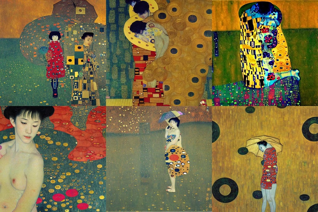 rainy day in japan, art by Gustav Klimt