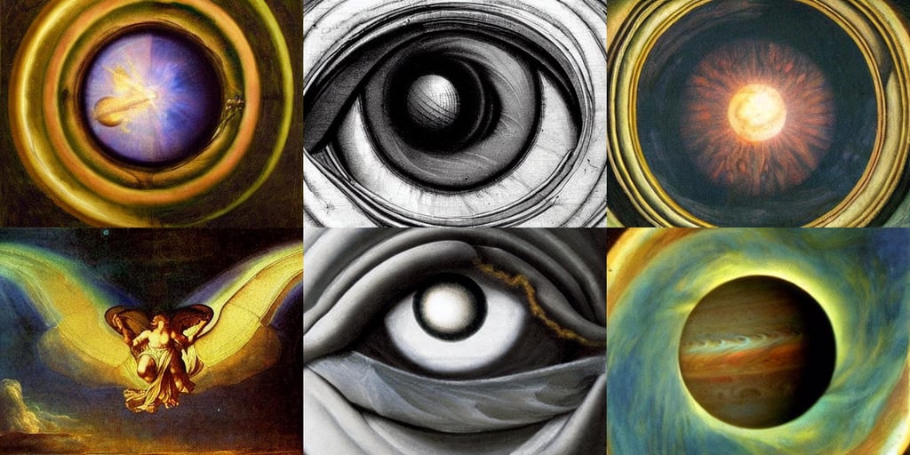 The eye of a jupiter dragon, art by Raffaello Sanzio, art by Leonardo Da Vinci