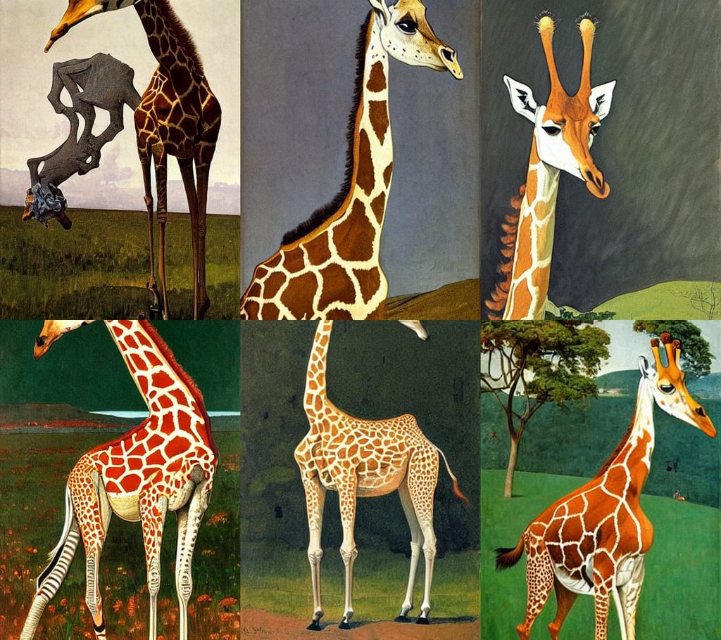 portrait of a girafe, art by Marcel Duchamp, intricate details, fullbody, art by Winslow Homer, ultra detailed