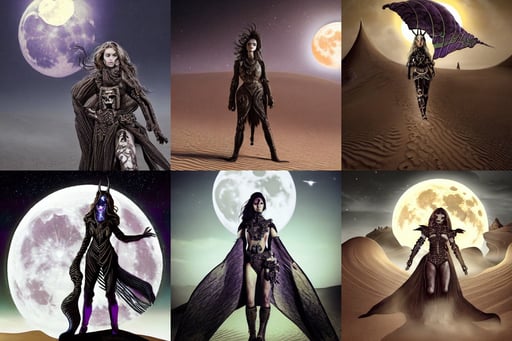 the great sand worms of dune, delicate and intricate borders for decoration, water dripping from ceiling, madhouse, realistic character concept art, young model from shutterstock as a dark witch in front of the full big moon, wild west background, with german iron cross on chest armor, artbook, intricate purple armor, with compound - eyes!! extreme, intense focused gaze, smooth vibrancy