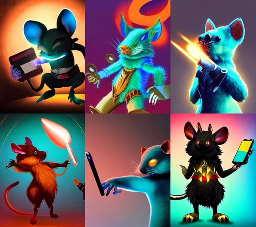 a full body shot of an anthro furry rat wearing a fantasy armor making a selfie, teal and gold blue red dark noir colour scheme, gradient, auto - destructive art, clean design, dramatic volumetric lighting